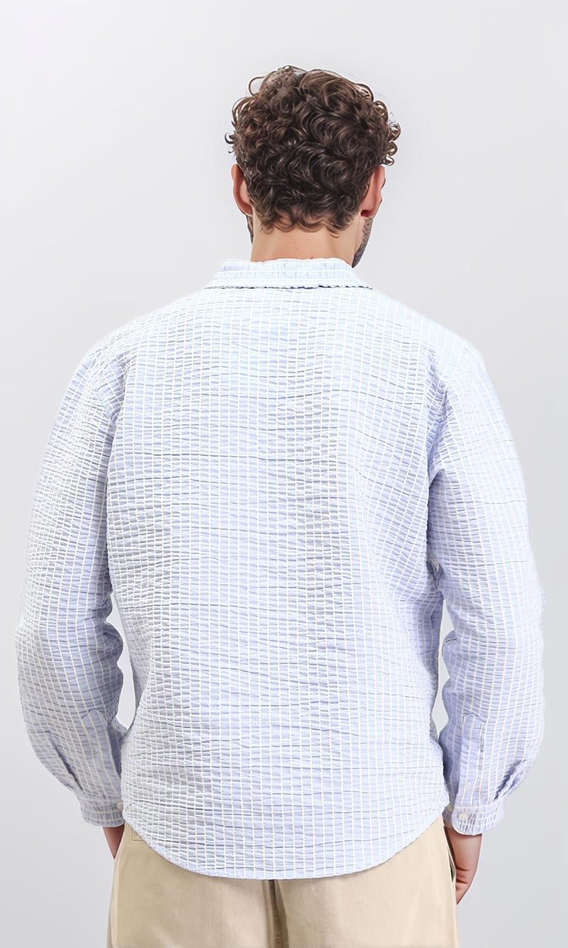 R210540 - Patterned Long Sleeves Cotton Shirt - Light Blue