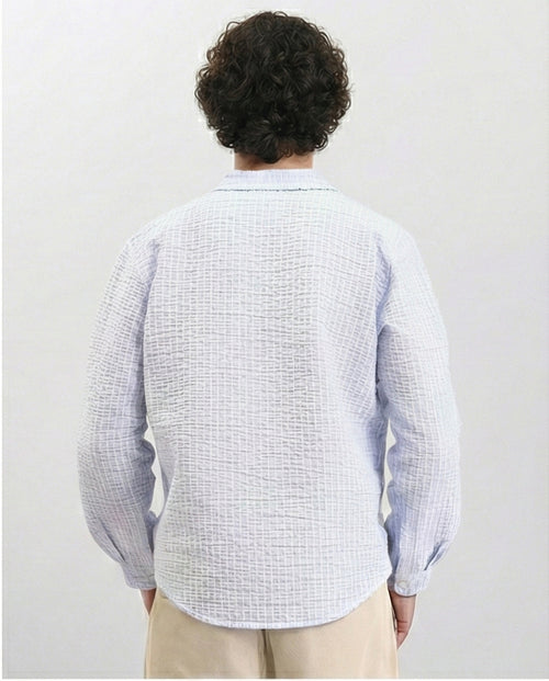 R210540 - Patterned Long Sleeves Cotton Shirt - Light Blue