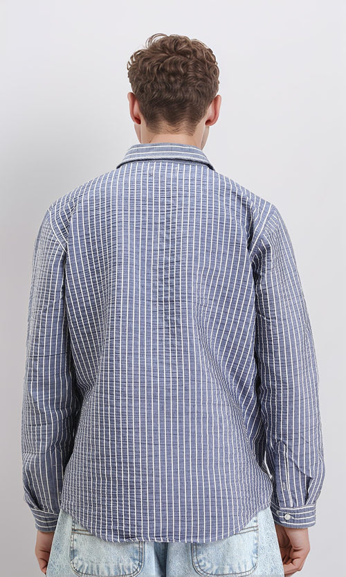 R210541 - Patterned Long Sleeves Cotton Shirt - Navy Blue