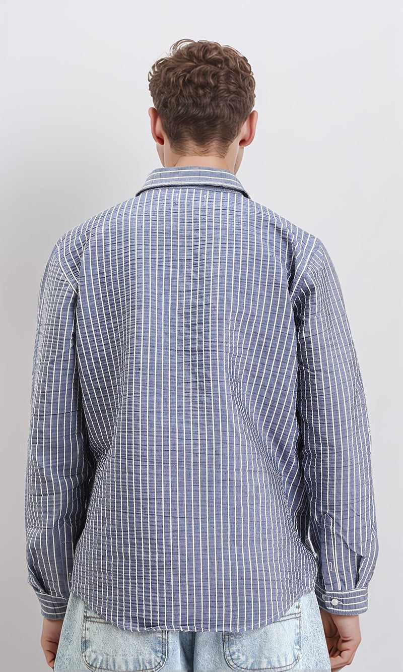 R210541 - Patterned Long Sleeves Cotton Shirt - Navy Blue