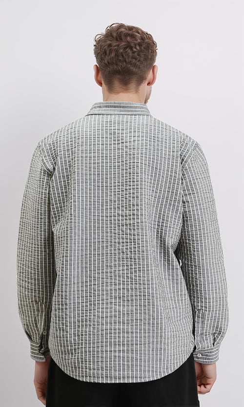 R210542 - Patterned Long Sleeves Cotton Shirt - Dark Grey