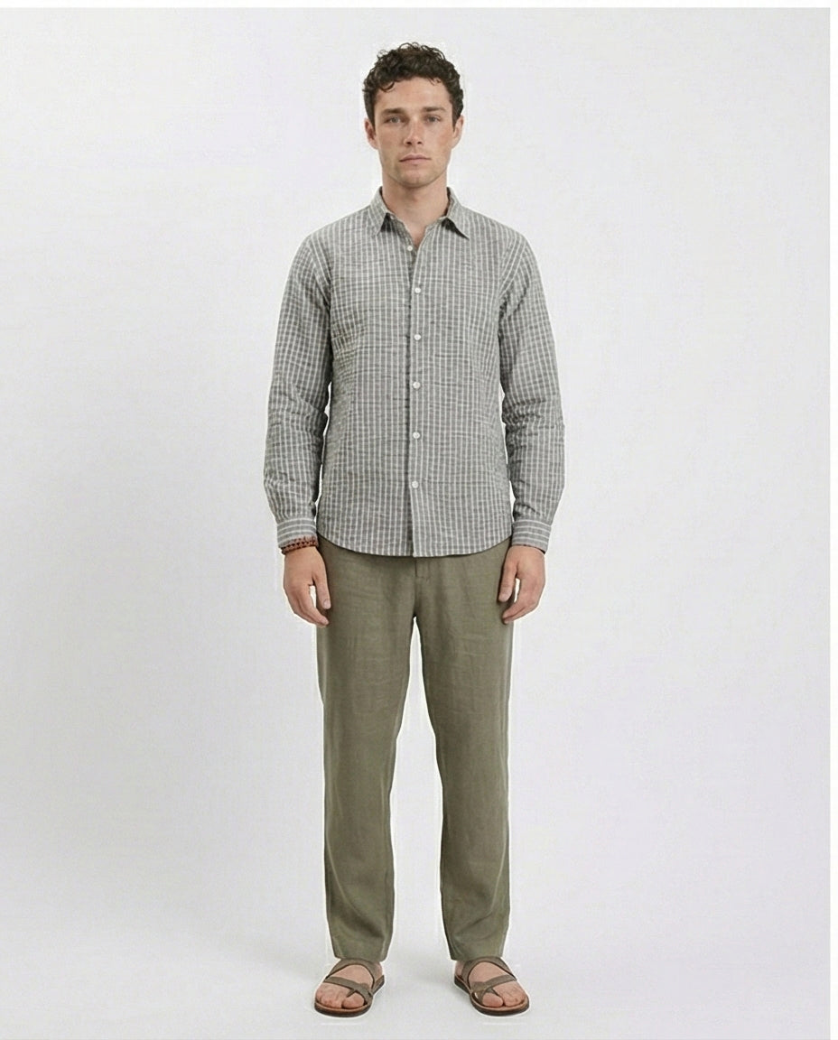R210542 - Patterned Long Sleeves Cotton Shirt - Dark Grey