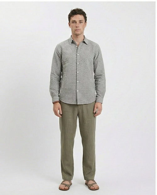 R210542 - Patterned Long Sleeves Cotton Shirt - Dark Grey