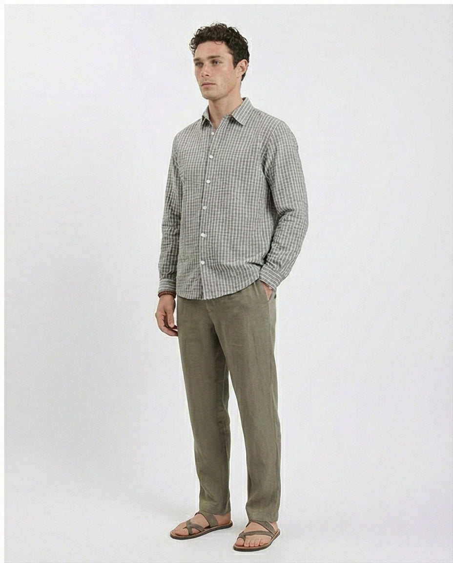 R210542 - Patterned Long Sleeves Cotton Shirt - Dark Grey