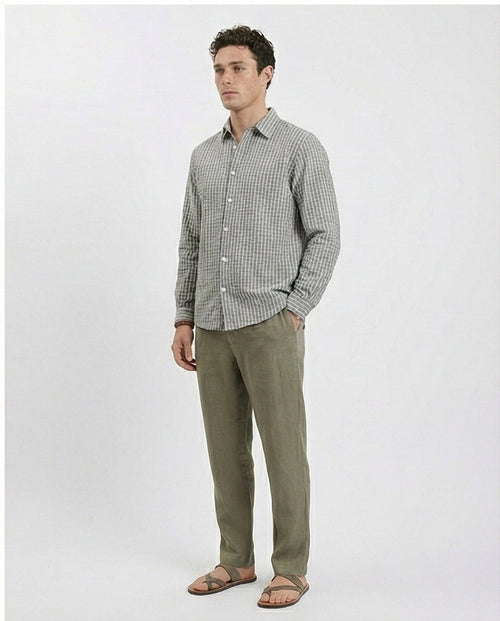 R210542 - Patterned Long Sleeves Cotton Shirt - Dark Grey