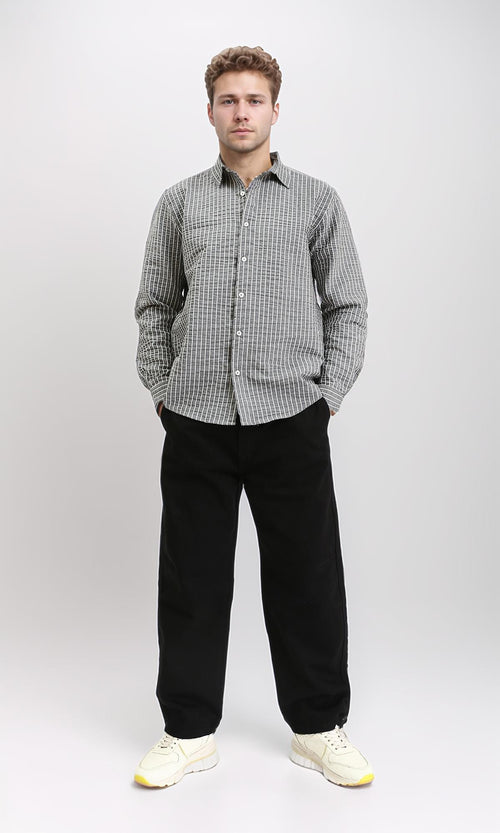R210542 - Patterned Long Sleeves Cotton Shirt - Dark Grey