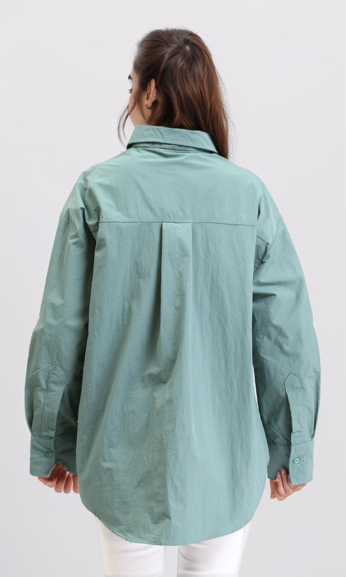 R210545 - Solid Long Shirt with Front Pocket - Dark Mint