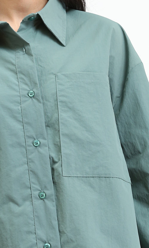 R210545 - Solid Long Shirt with Front Pocket - Dark Mint