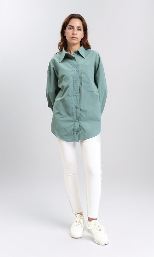 R210545 - Solid Long Shirt with Front Pocket - Dark Mint