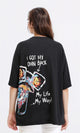 R210546 - Printed Elbow Sleeves Summer Tee - Black