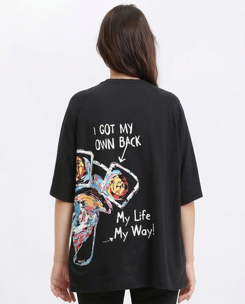 Ravin "My Life My Way" Oversized Raglan Graphic T-Shirt - Black - R210546