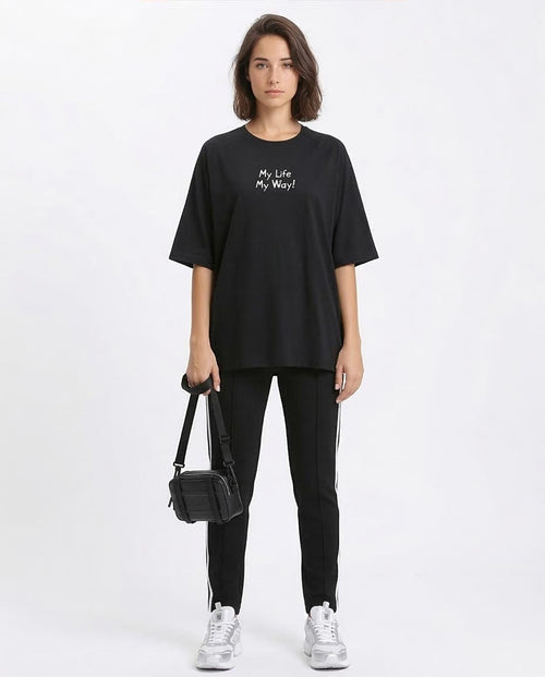 Ravin "My Life My Way" Oversized Raglan Graphic T-Shirt - Black - R210546