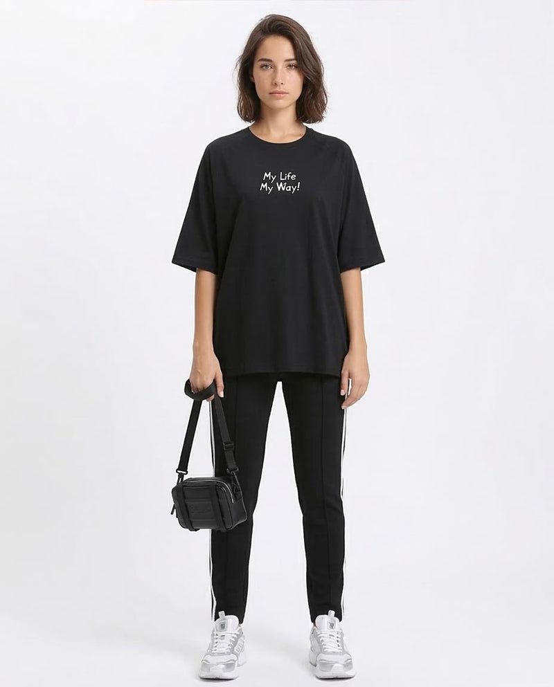 Ravin "My Life My Way" Oversized Raglan Graphic T-Shirt - Black - R210546