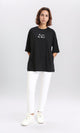 R210546 - Printed Elbow Sleeves Summer Tee - Black