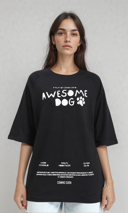 R210547 - Relaxed Fit Slip On Casual Tee - Black