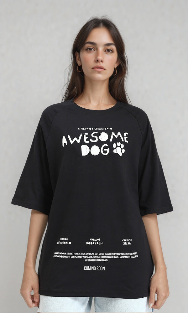 R210547 - Relaxed Fit Slip On Casual Tee - Black