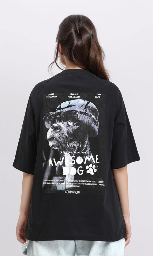 R210547 - Relaxed Fit Slip On Casual Tee - Black