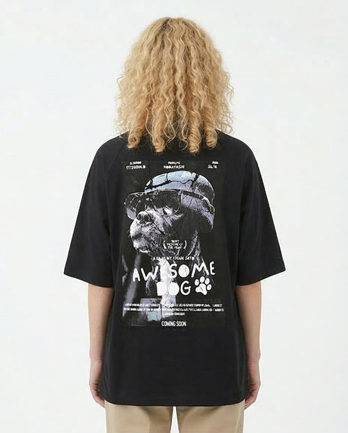 Ravin "Awesome Dog" Movie Poster Graphic Oversized Raglan T-Shirt – Black - R210547