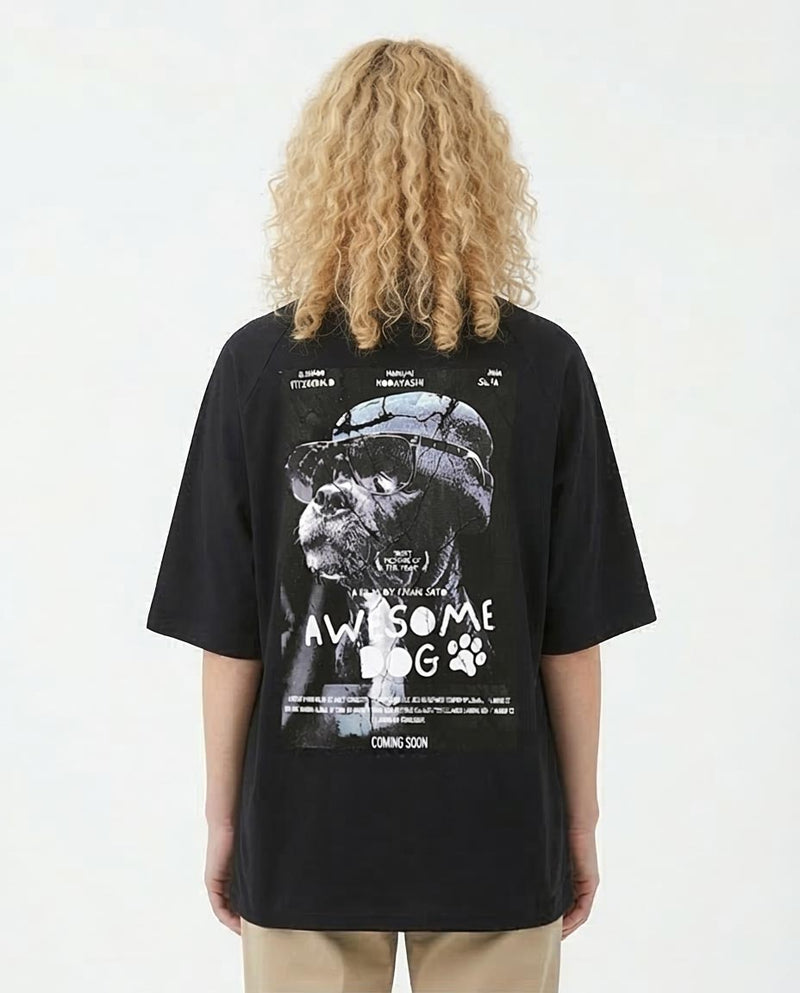 Ravin "Awesome Dog" Movie Poster Graphic Oversized Raglan T-Shirt – Black - R210547