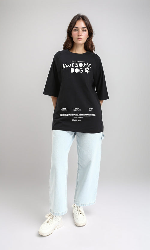 R210547 - Relaxed Fit Slip On Casual Tee - Black