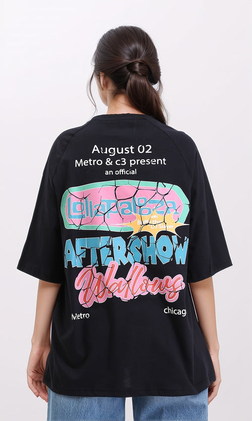 R210548 - Relaxed Fit Printed Long Tee - Black