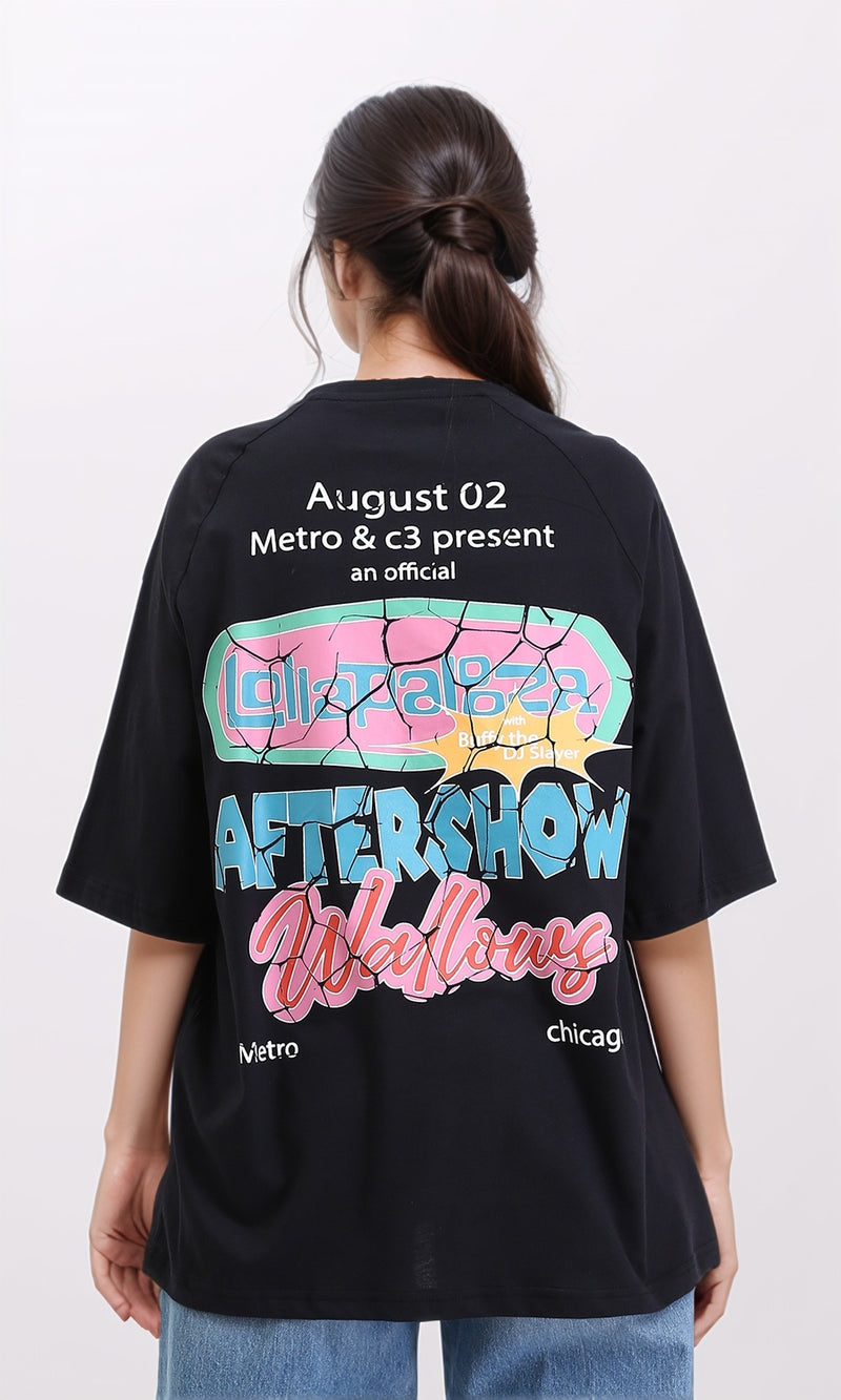 R210548 - Relaxed Fit Printed Long Tee - Black
