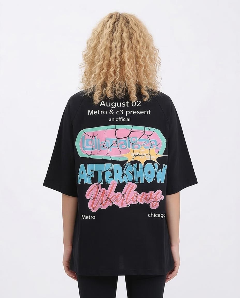 تيشيرت "Aftershow" كبير الحجم برسومات RAVIN x Lollapalooza - أسود - R210548