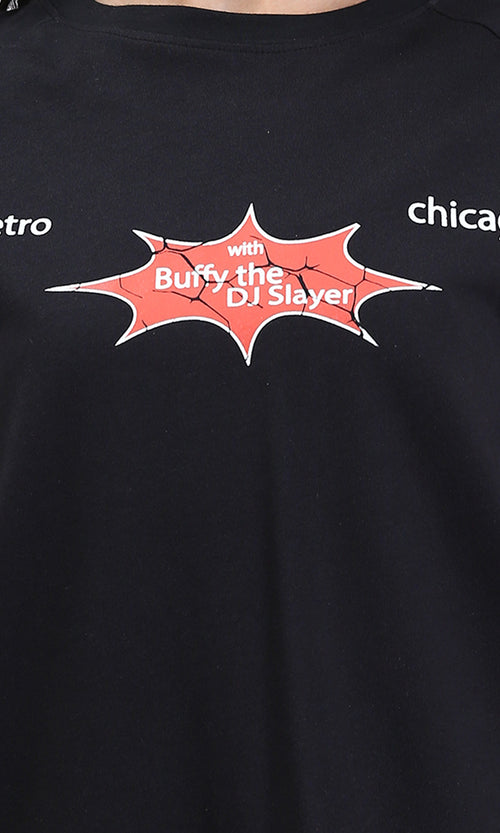 R210548 - Relaxed Fit Printed Long Tee - Black