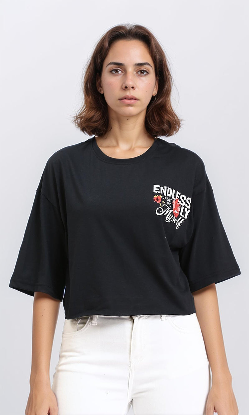 R210550 - Printed Slip On Short Tee - Black