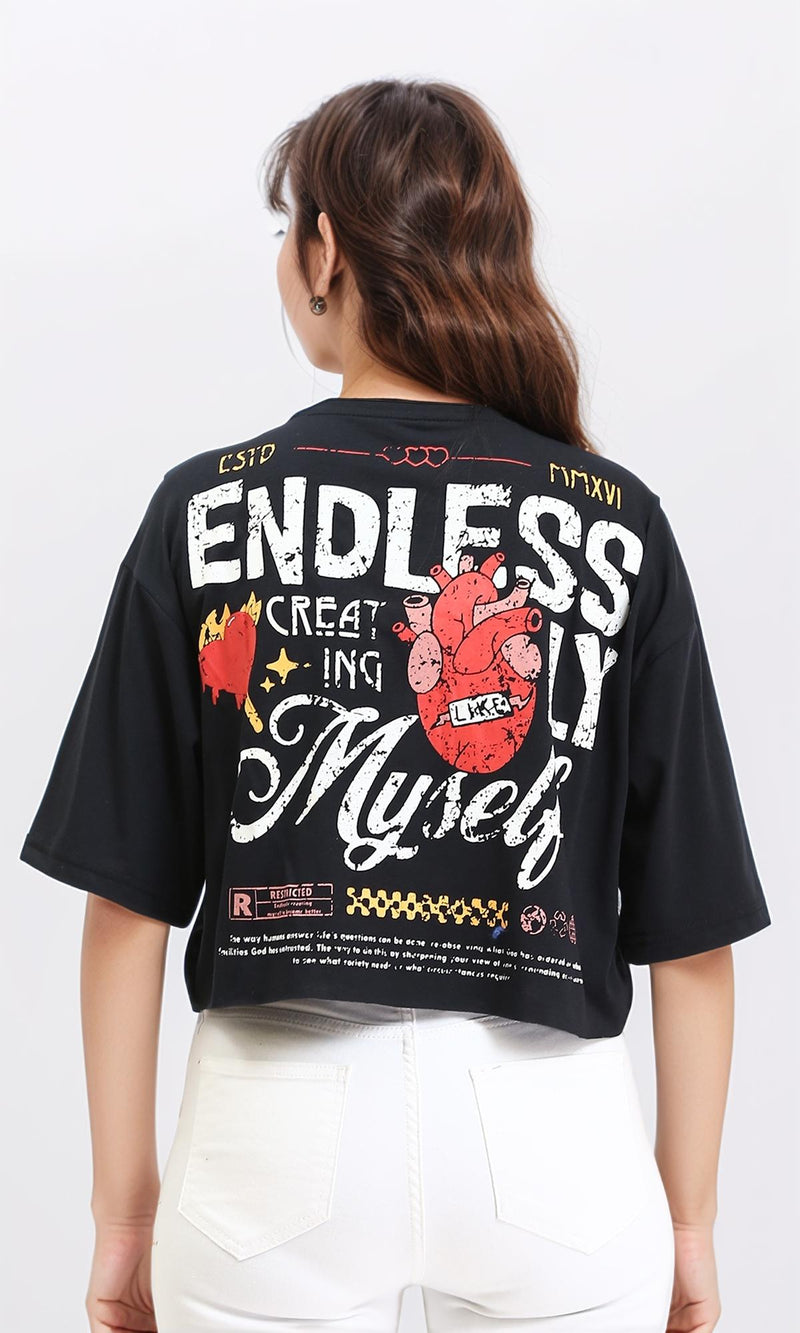 R210550 - Printed Slip On Short Tee - Black