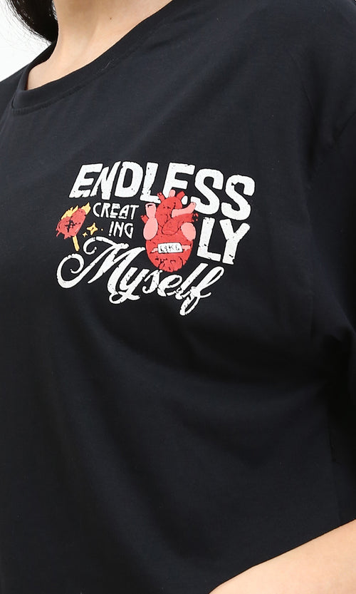 R210550 - Printed Slip On Short Tee - Black