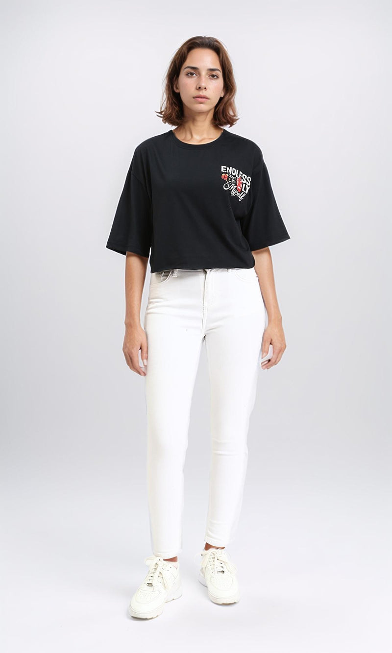 R210550 - Printed Slip On Short Tee - Black