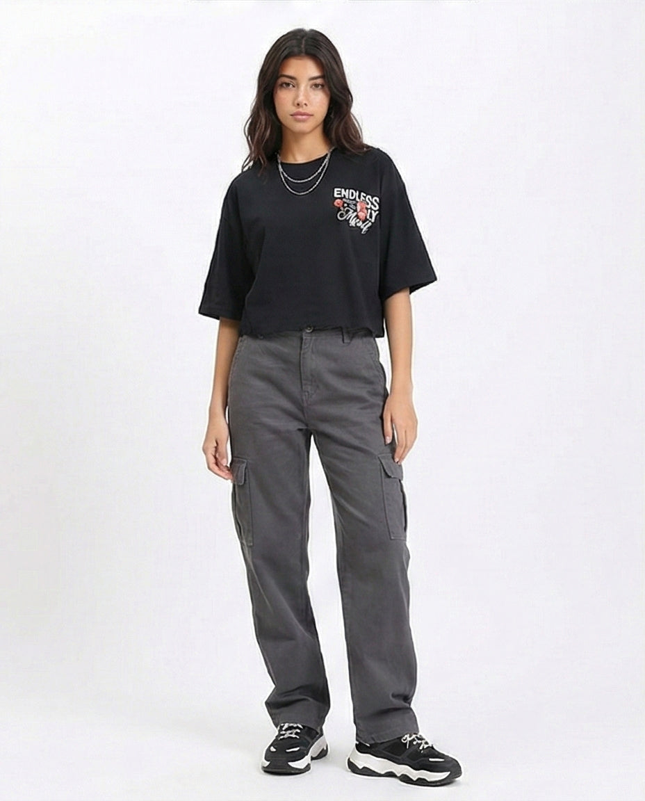 R210550 - Printed Slip On Short Tee - Black