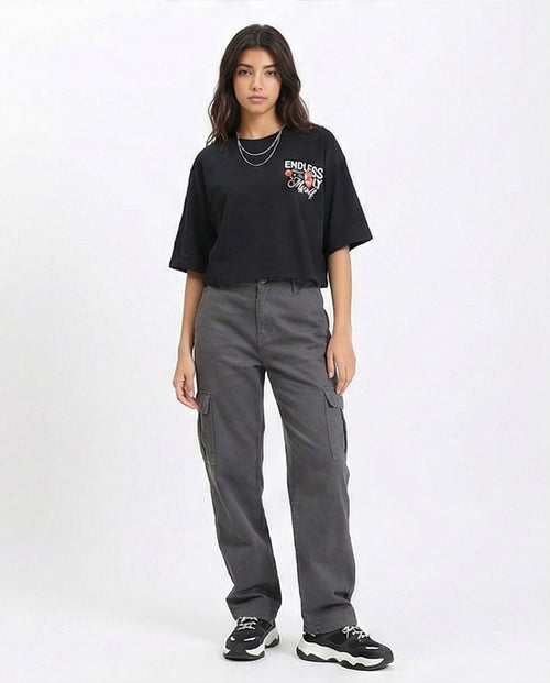 R210550 - Printed Slip On Short Tee - Black