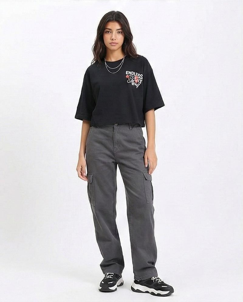 R210550 - Printed Slip On Short Tee - Black