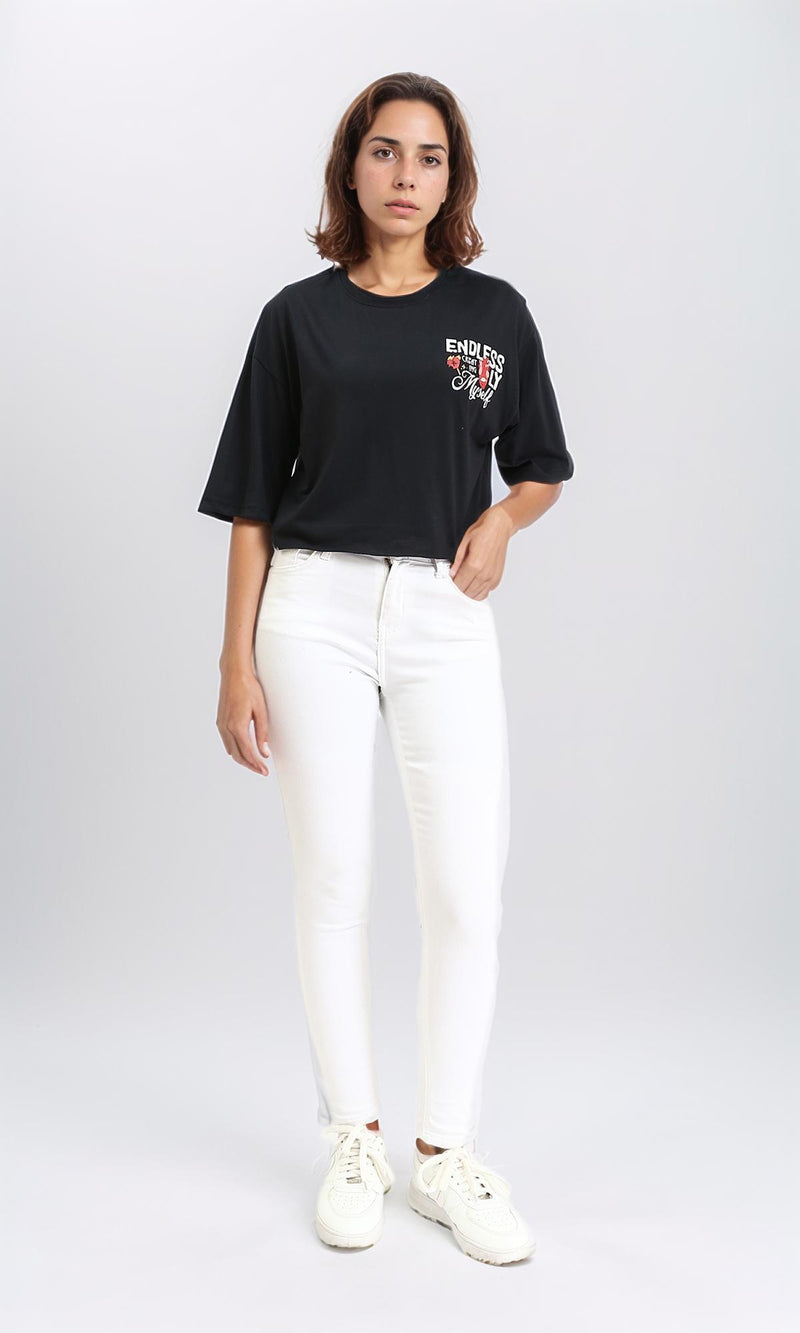 R210550 - Printed Slip On Short Tee - Black