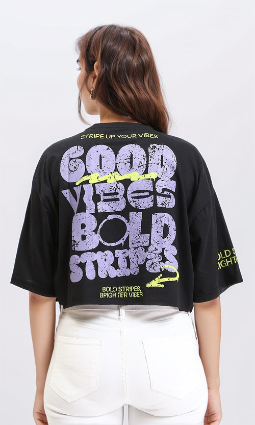 R210551 - "Good Vibes" Slip On Printed Tee - Black