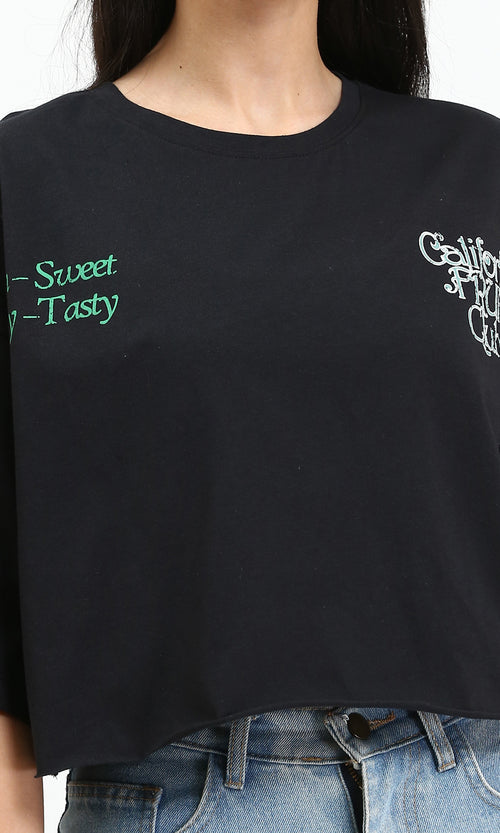 R210552 - Relaxed Slip On Printed Tee - Black