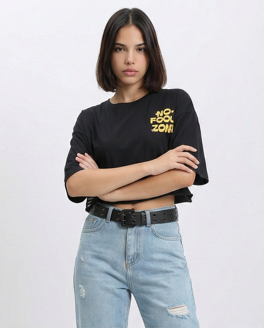 "no Fools" Cotton Summer Tee - Black