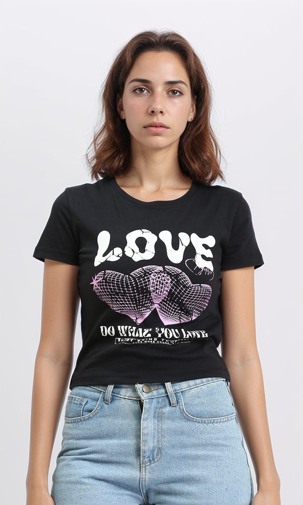 R210554 - Crew Neck Printed Regular Tee - Black