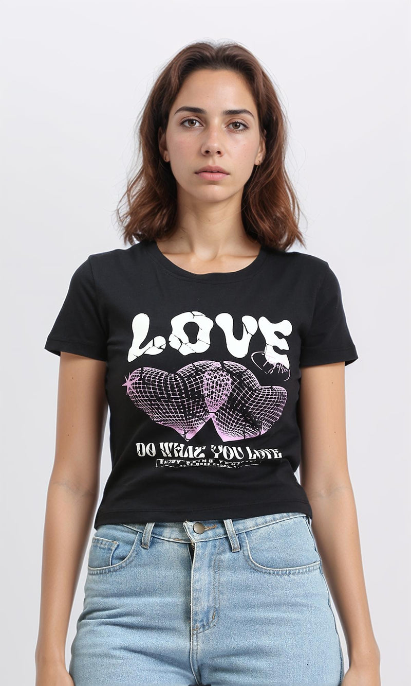 R210554 - Crew Neck Printed Regular Tee - Black