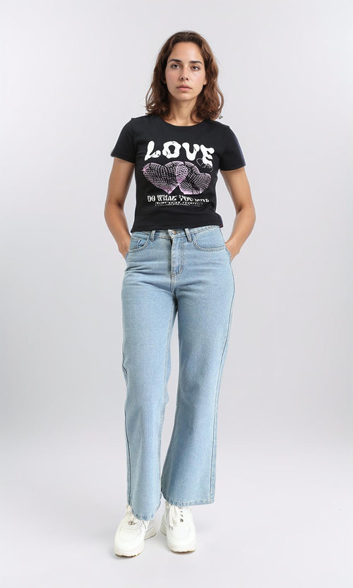 R210554 - Crew Neck Printed Regular Tee - Black