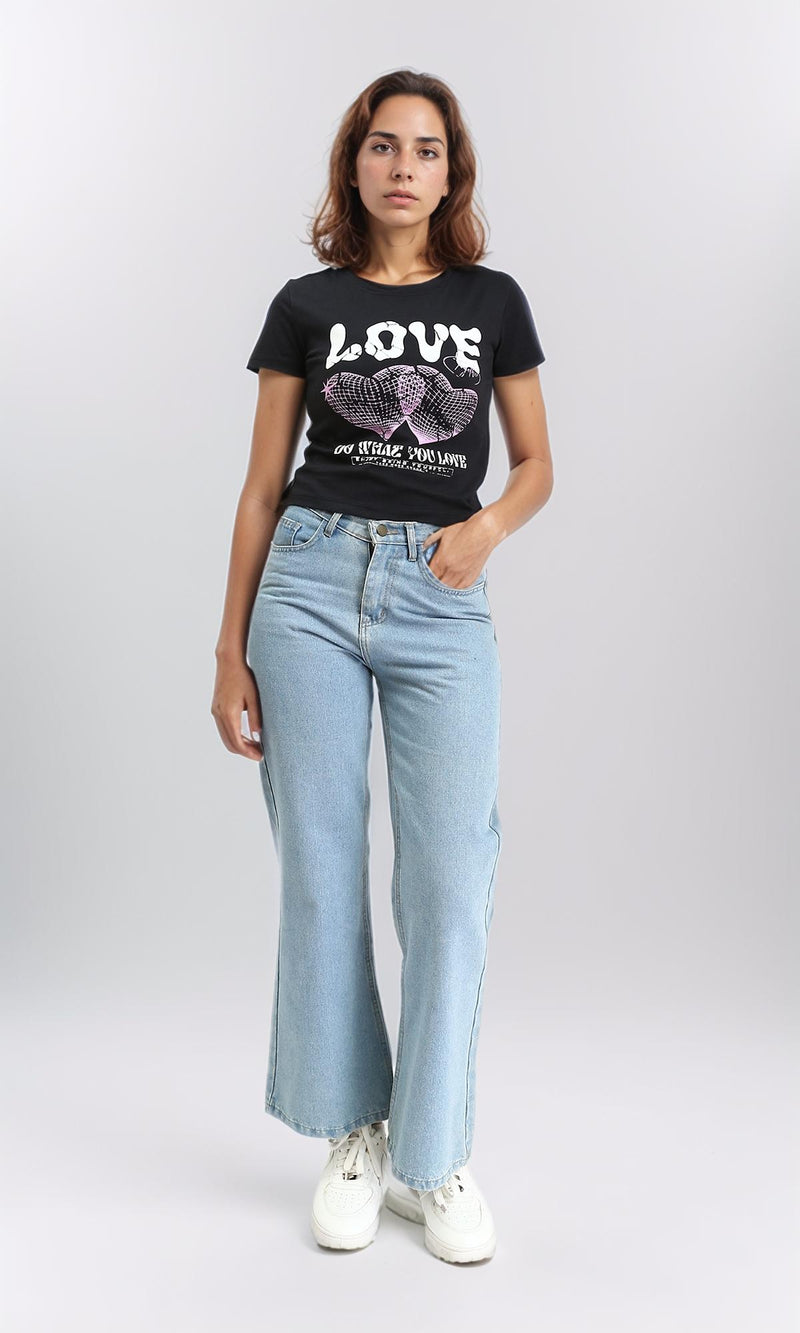 R210554 - Crew Neck Printed Regular Tee - Black