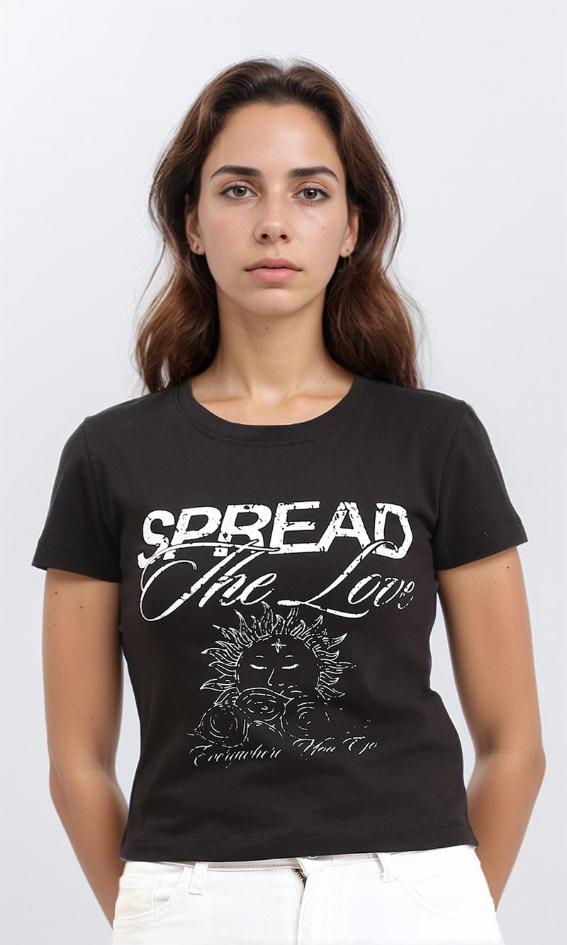 R210555 - "Spread The Love" Printed Regular Tee - Black