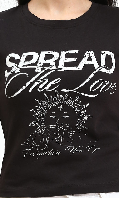 R210555 - "Spread The Love" Printed Regular Tee - Black