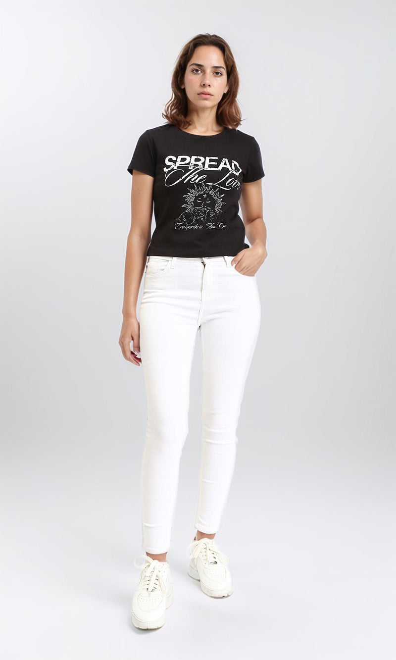 R210555 - "Spread The Love" Printed Regular Tee - Black