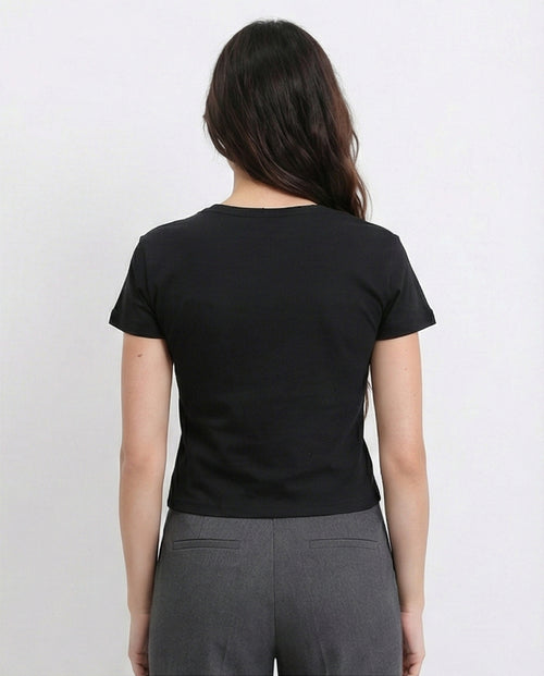 R210556 - Printed Short Sleeves Cotton Tee - Black