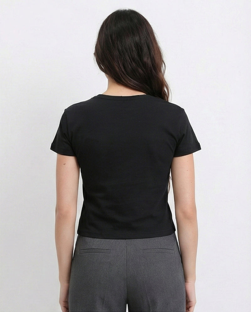 R210556 - Printed Short Sleeves Cotton Tee - Black