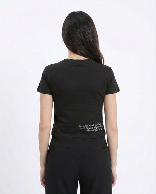 R210557 - Printed Crew Neck Regular Tee - Black