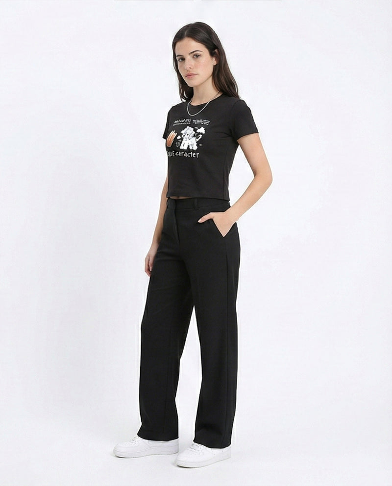 R210557 - Printed Crew Neck Regular Tee - Black